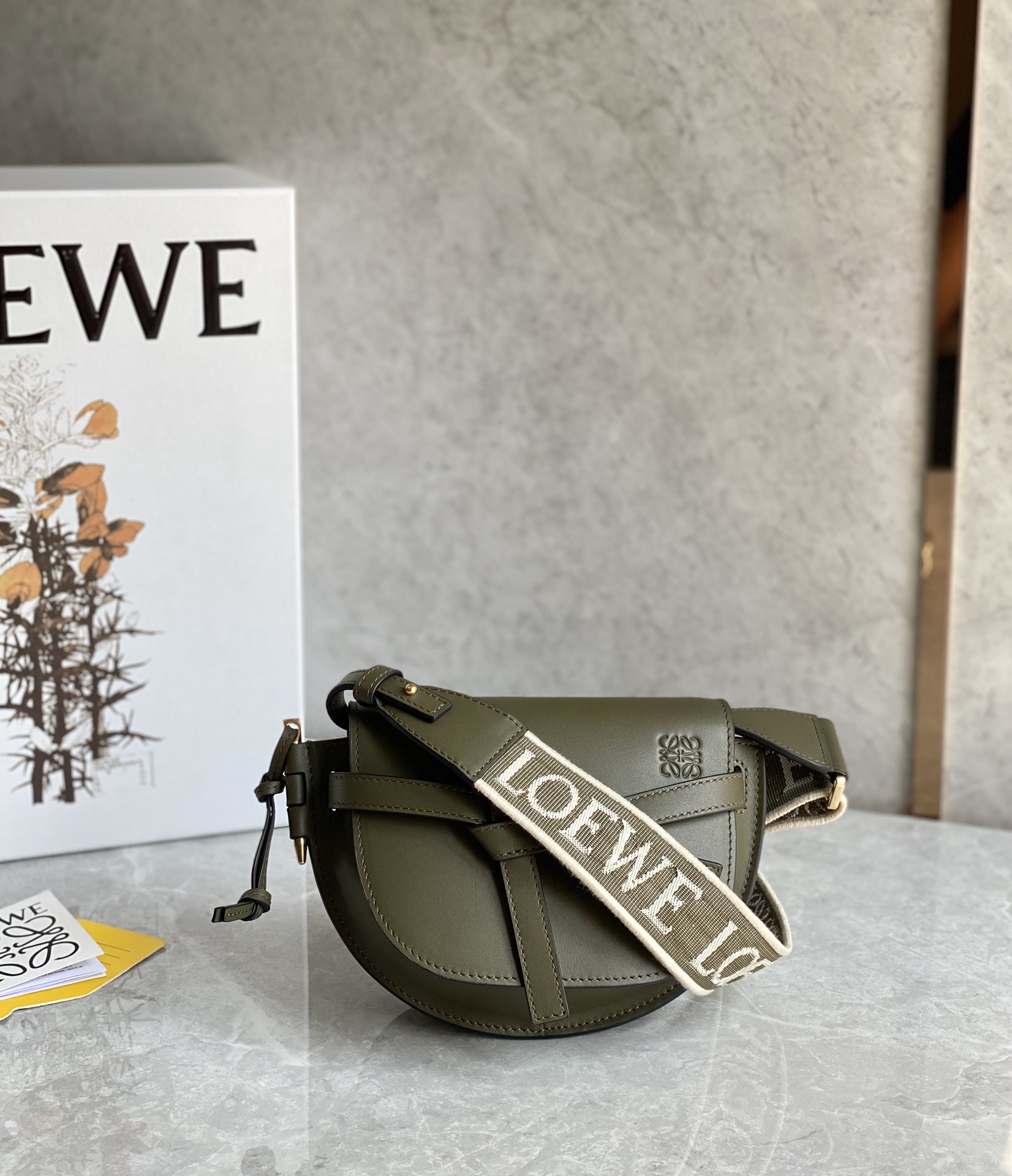 Loewe Mini Gate Dual Bag in Soft Calfskin and Jacquard Dark Green